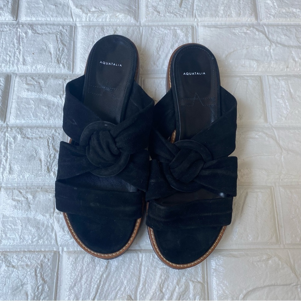 Aquatalia Harley Suede Slip On Sandals Black size 9